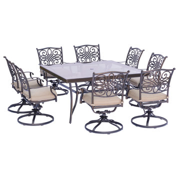 Traditions 9-Piece Dining Set With 60" Square Table, Tan
