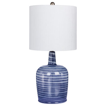 27" Bedrock Striped Jug Glass Table Lamp, Gray & White Striped