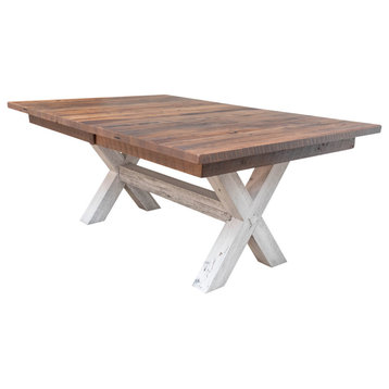 Foster Farmhouse Dining Table, Barnwood, Natural, 42x108, 2 Middle Leaves