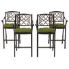 Deirdre Outdoor Barstool With Cushion, Set of 4, Shiny Copper/Olive