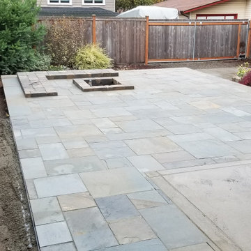 Patio, Bench & Fire Pit During Construction