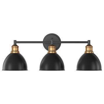 Farmhouse Black and Gold Bathroom Vanity Light with Metal Dome Shades