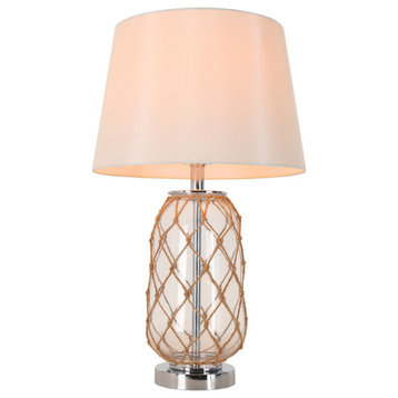 LNC Modern Contemporary 1-Light Gold Glass Table Lamp With Fabric Shade