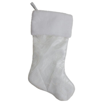 20.5" White Glitter Sheer Organza With a Faux Fur Cuff Christmas Stocking