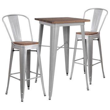 Flash Furniture 23.5" Silver Bar Table Set, 2 Stools - CH-WD-TBCH-2-GG