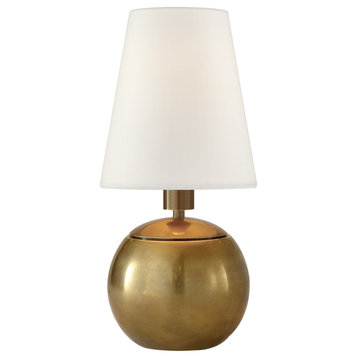 Tiny Terri Round Accent Lamp in Hand-Rubbed Antique Brass with Linen Shade