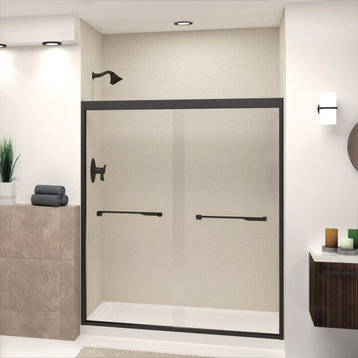 Frederick 59 in. W x 70 in. H Shower Door in Matte Black with Clear Glass