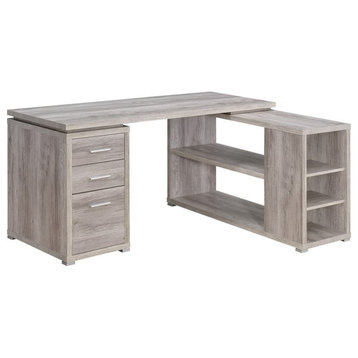 Pemberly Row Transitional Engineered Wood L Desk in Gray/Silver