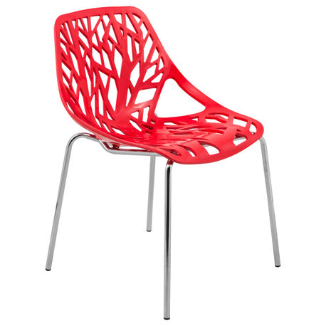 Leisuremod Asbury Plastic Dining Chair With Chome Legs, Red