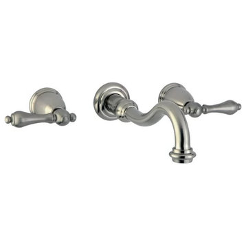 Vintage Bathroom Faucet, Wall Mount Design With Curved Spout & 2 Levers, Nickel