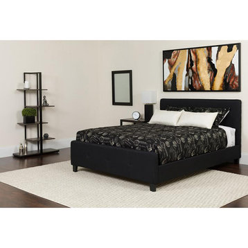 Tribeca Queen Size Tufted Upholstered Platform Bed in Black Fabric with...