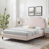 Platform Bed Frame, Full Size, Velvet, Pink, Modern Contemporary, Bedroom Master