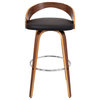 Grotto Barstool With Swivel in Walnut With Brown Faux Leather, Set of 2