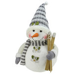 Northlight Seasonal - 20" Alpine Chic Snowman with Skis and Snowflake Buttons Christmas Decoration - From the Alpine Chic Collection | This adorable little snowman is fully prepared to journey into the great outdoors | Features sparkling body and head with soft arms that finish with faux fur trimmed gray mittens | Snowflake and mistletoe button embellishments | Flexible wire in hat allows for it to be positioned to your liking | For indoor use only | Dimensions: 20"H x 13.5"W x 11"D | Material(s): foam/fabric/faux fur/polyfil/wire