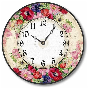 Vintage-Style English Floral Clock, 10.5 Inch Diameter
