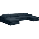 Meridian Furniture - Beckham Linen Textured Fabric 6-Piece Modular U-Shaped Sectional, Navy - Liven up your living space with this Beckham grey durable linen polyester fabric sectional. Its grey color complements any contemporary home decor, while its durable linen and polyester fabric upholstery provides you with a soft and comfortable place to sit. This sectional is modular, so you can create infinite configurations, which are easily attached using the attachment latch underneath. Its linen, wood, and foam construction guarantees stability for years to come.