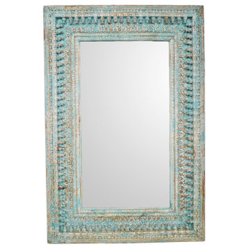 Blue Wash Carved Architectural Mirror