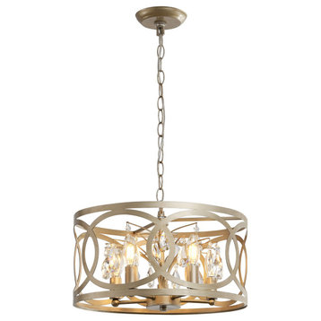 Phoebe 5-light Metal Cage Drum Chandelier Brushed Champagne Silver Finish