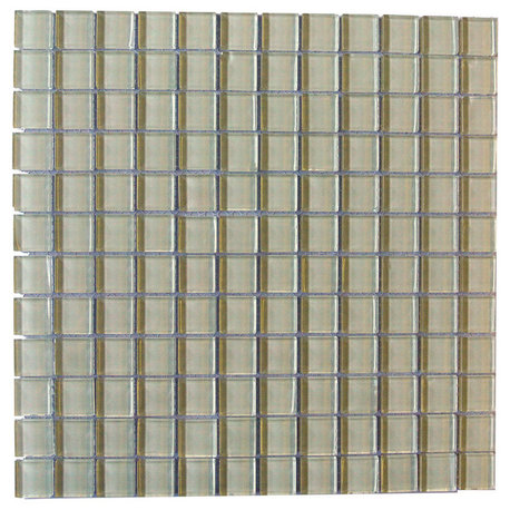 Metro 1"x1" Glass Square Mosaic Tile,Glossy Cream, Single Sheet