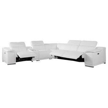 Frederico Genuine Italian Leather 6-Piece 1 Console 3-Power Reclining Sectional, White