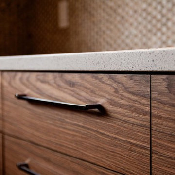 Walnut Slab Doors Base And painted White Uppers Doors Kitchen