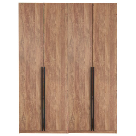 Lee Modern 2-Piece Wardrobe With 2 Rods, 2 Drawers, 3 Shoe Storage & 2 Shelves, Golden Brown