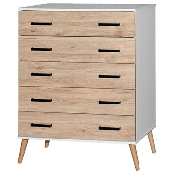 Better Home Products Eli Mid-Century Modern 5 Drawer Chest in White & Oak