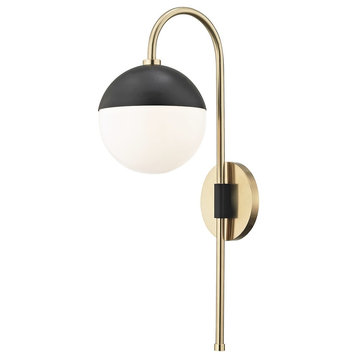 Renee 1-Light Wall Sconce With Plug, Aged Brass/Black