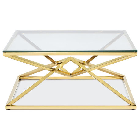 Chandler Coffee Table, Polished Gold Steel