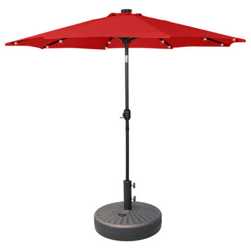 WestinTrends 9Ft Outdoor Patio Solar Power LED Market Umbrella W/Bronze Base, Red