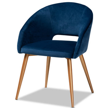 Lysander Glam and Luxe Navy Blue Velvet Fabric Gold Metal Dining Chair