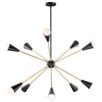 Maxim Lighting - Maxim Lighting Lovell 10-Light Pendant, Black/Satin Brass - A classic mid-century look, the Lovell collection features two sizes of sputnik chandeliers and streamlined sconces perfect for bath vanity applications. Available in a Black/Satin Brass finish combination. Light bulbs nest inside the metal cones to become an element of the design.