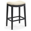 Wilson Wooden Bar Stool, Black Lacquer With Natural Linen Upholstery