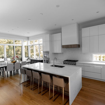 Contemporary Kitchen Design Two Tone White High Gloss & Grey Wood Print Melamine