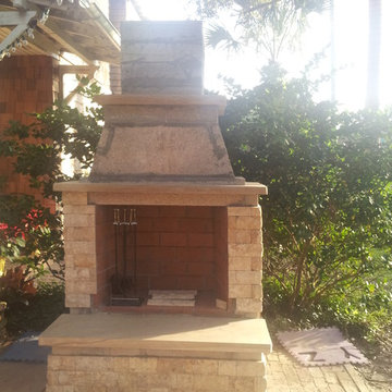 42" Outdoor Fireplace Split Faced Travertine Stone slab accents