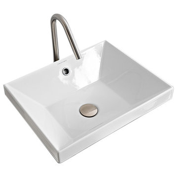 Rectangular Small White Ceramic Drop In Sink, No Hole