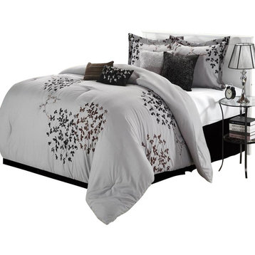 Cheila Silver Comforter Bed In A Bag Set, Queen 8-Piece