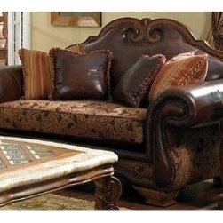 AICO Furniture - Tuscano Leather and Fabric Loveseat - 34925-26LL - Fabric