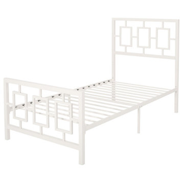 Madera Modern Iron Twin Bed Frame, White