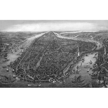 New York City, 1873 Wall Map Mural, Peel and Stick 1-Panel, 95"x60"