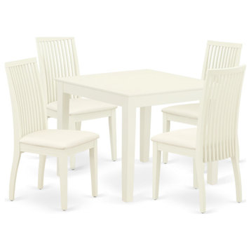 5Pc Dining Set Includes Square Dinette Table And Four Seat Dining Chairs, White