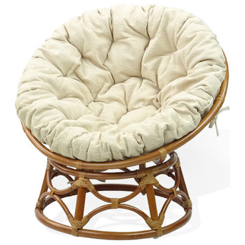 Kids Papasan Wicker Rattan Chair Natural Handmade With Cream Cushion, Colonial