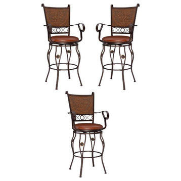 Home Square 30" Big and Tall Metal Stamped Back Bar Stool in Bronze - Set of 3