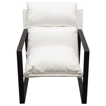 Miller Sling Accent Chair in White Linen Fabric w/ Black Powder Coated Metal...