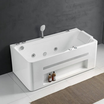 60" Modern Acrylic Corner Bathtub Rectangular Whirlpool Water Massage 3 Sided Ap