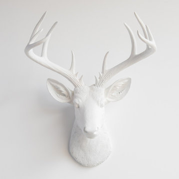 Faux Deer Head Wall Mount - 14 Point Stag Head Antlers, White