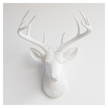 Faux Deer Head Wall Mount - 14 Point Stag Head Antlers, White