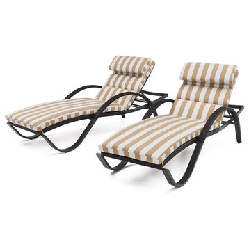 Deco 2 Piece Aluminum Outdoor Patio Chaise Lounges Chair, Beige Stripe
