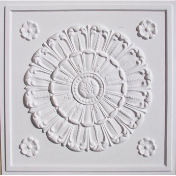 24"x24" D151 PVC White Matte Faux Tin Ceiling Tiles, Glue up or Drop in