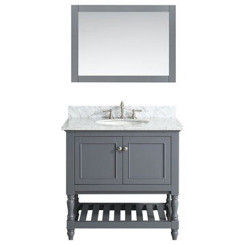 Silvia Bathroom Sink Vanity Set, White Marble Top, Base: Charcoal, 36"